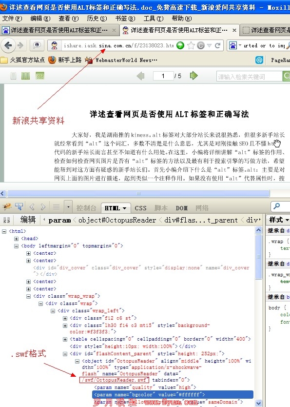 长沙seo举例分享新浪爱问共享资料的HTML代码